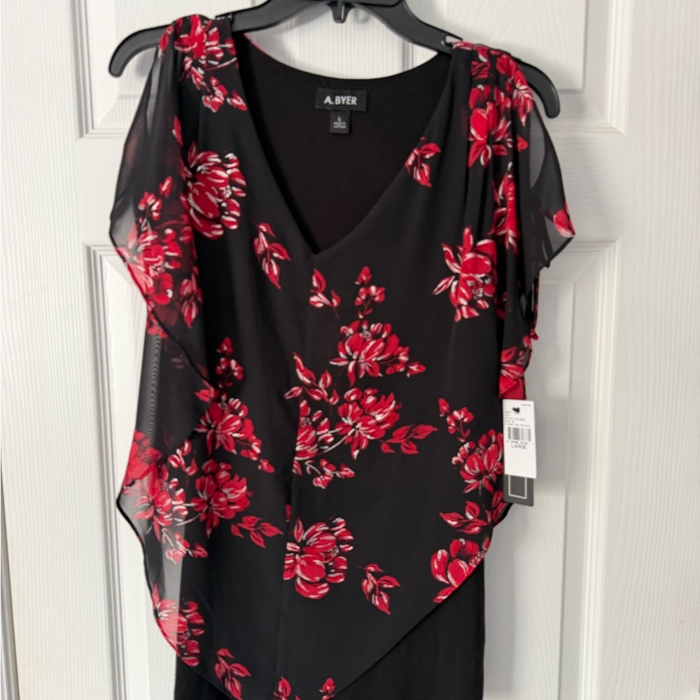 A. Byer Black with Red Floral Overlay